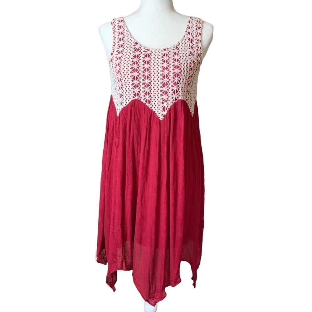 Entro Crochet Trim Dress Maroon/Cream Size Small